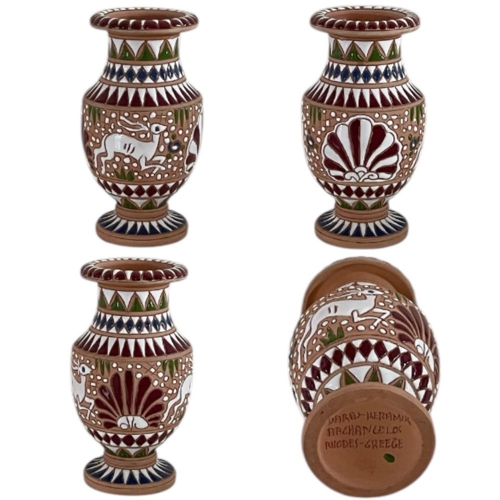 Handcrafted Greek Mythology Multicolor Pottery Home Decor Vase